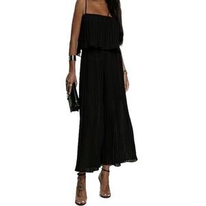 Shinestar Spaghetti Strap Chiffon Partial Sheer Pleats Jumpsuit Pants Flowy L